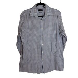 Hugo Boss Sz 16 32/33 Sharp Fit Grid Check Dress Shirt Blue Orange